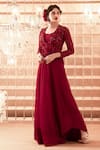 Charu and Vasundhara_Maroon Bustier Silk Jacket Net Pant Organza Bustier Gharara Set With _Online_at_Aza_Fashions