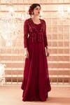 Buy_Charu and Vasundhara_Maroon Bustier Silk Jacket Net Pant Organza Bustier Gharara Set With _Online_at_Aza_Fashions