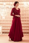 Shop_Charu and Vasundhara_Maroon Bustier Silk Jacket Net Pant Organza Bustier Gharara Set With _Online_at_Aza_Fashions