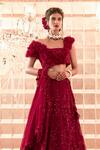 Buy_Charu And Vasundhara_Maroon Blouse Net, Organza Lehenga Net Dupatta Hand Embroidered Bridal Set_Online_at_Aza_Fashions