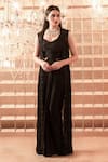 Buy_Charu and Vasundhara_Black Saree Satin Georgette Blouse Silk Jacket Mesh Net Pre-draped And _at_Aza_Fashions