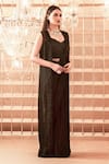 Shop_Charu and Vasundhara_Black Saree Satin Georgette Blouse Silk Jacket Mesh Net Pre-draped And _at_Aza_Fashions