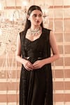 Charu and Vasundhara_Black Saree Satin Georgette Blouse Silk Jacket Mesh Net Pre-draped And _Online_at_Aza_Fashions