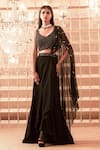Buy_Charu and Vasundhara_Black Lehenga Crepe Drape Organza Scoop Neck Saree With Embroidered Blouse_at_Aza_Fashions