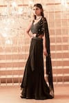 Charu and Vasundhara_Black Lehenga Crepe Drape Organza Scoop Neck Saree With Embroidered Blouse_Online_at_Aza_Fashions