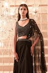 Buy_Charu and Vasundhara_Black Lehenga Crepe Drape Organza Scoop Neck Saree With Embroidered Blouse_Online_at_Aza_Fashions