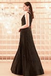 Charu and Vasundhara_Black Blouse And Lehenga Crepe Overlay Organza V Neck Hand Embroidered Set _Online_at_Aza_Fashions