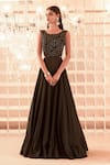 Buy_Charu and Vasundhara_Black Silk Round Hand Embroidered Gown _at_Aza_Fashions