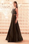 Charu and Vasundhara_Black Silk Round Hand Embroidered Gown _Online_at_Aza_Fashions