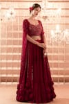 Buy_Charu and Vasundhara_Maroon Blouse  Lehenga Net Cape Paper Embroidered Set With _at_Aza_Fashions