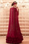 Shop_Charu and Vasundhara_Maroon Blouse  Lehenga Net Cape Paper Embroidered Set With _at_Aza_Fashions