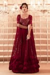 Buy_Charu and Vasundhara_Maroon Blouse  Lehenga Net Cape Paper Embroidered Set With _Online_at_Aza_Fashions