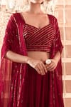 Shop_Charu and Vasundhara_Maroon Blouse  Lehenga Net Cape Paper Embroidered Set With _Online_at_Aza_Fashions