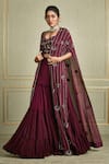 Buy Charu And Vasundhara Maroon Georgette, Tussar , Paper Leaf Neck Embroidered Cape Lehenga Set at Aza Fashions Buy_Charu And Vasundhara_Maroon Georgette, Tussar , Paper Leaf Neck Embroidered Cape Lehenga Set_at_Aza_Fashions