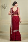 Shop_Charu and Vasundhara_Maroon Tussar V Neck Embroidered Lehenga Saree Set _at_Aza_Fashions