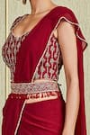 Buy_Charu and Vasundhara_Maroon Tussar V Neck Embroidered Lehenga Saree Set _Online_at_Aza_Fashions