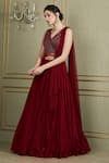 Buy_Charu and Vasundhara_Red Tussar V Neck Draped Gown _at_Aza_Fashions