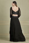Shop_Charu And Vasundhara_Black Georgette, Tussar Sweetheart Neck Layered Lehenga Set_at_Aza_Fashions