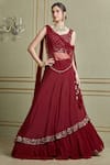 Buy_Charu and Vasundhara_Red Tussar Sweetheart Neck Layered Lehenga Set _at_Aza_Fashions