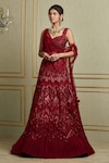 Charu and Vasundhara_Red Tussar Sweetheart Neck Embroidered Bridal Lehenga Set_Online_at_Aza_Fashions