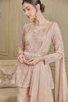 Charu and Vasundhara_Pink Organza V Neck Embroidered Kurta Set _Online_at_Aza_Fashions