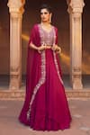 Buy_Charu and Vasundhara_Pink Blouse- Tussar Silk Embellished Cape Lehenga Set_at_Aza_Fashions