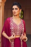 Shop_Charu and Vasundhara_Pink Blouse- Tussar Silk Embellished Cape Lehenga Set_at_Aza_Fashions