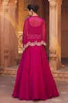 Shop_Charu and Vasundhara_Pink Tussar Silk And Organza Embroidery Square Neck Embellished Cape Lehenga Set _at_Aza_Fashions