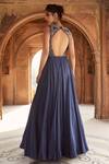 Shop_Charu and Vasundhara_Blue Tussar Silk Embroidery Round Embellished Gown _at_Aza_Fashions