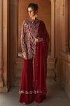 Buy_Charu and Vasundhara_Red Kurta And Dupatta- Net Embellished Round Sharara Set_at_Aza_Fashions