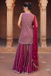 Shop_Charu and Vasundhara_Pink Kurta And Dupatta- Net Embellished Leaf Neck Sharara Set _at_Aza_Fashions