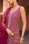 Buy_Charu and Vasundhara_Pink Kurta And Dupatta- Net Embellished Leaf Neck Sharara Set _Online_at_Aza_Fashions