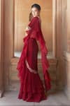 Charu and Vasundhara_Red Pre-draped Saree With Blouse_Online_at_Aza_Fashions