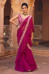 Buy_Charu and Vasundhara_Pink Blouse- Tussar Silk Embroidery Round Pre-draped Saree With _at_Aza_Fashions