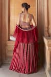 Charu and Vasundhara_Red Blouse- Tussar Silk Embroidery Leaf Neck Embellished Lehenga Set _Online_at_Aza_Fashions