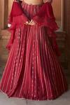Shop_Charu and Vasundhara_Red Blouse- Tussar Silk Embroidery Leaf Neck Embellished Lehenga Set _Online_at_Aza_Fashions