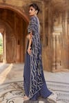 Charu And Vasundhara_Blue Blouse- Tussar Silk, Saree- Crepe And Organza Sweetheart Pre-draped With _Online_at_Aza_Fashions