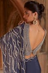 Shop_Charu And Vasundhara_Blue Blouse- Tussar Silk, Saree- Crepe And Organza Sweetheart Pre-draped With _Online_at_Aza_Fashions
