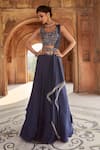 Buy_Charu and Vasundhara_Blue Blouse- Tussar Silk Embroidery Round Embellished Lehenga Set _at_Aza_Fashions