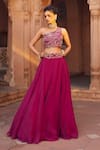 Buy_Charu and Vasundhara_Pink Blouse- Tussar Silk Embroidery Asymmetric Embellished Lehenga Set_at_Aza_Fashions