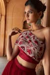 Shop_Charu and Vasundhara_Red Blouse- Tussar Silk Embroidery Asymmetric Embellished Lehenga Set _Online_at_Aza_Fashions