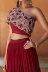 Shop_Charu and Vasundhara_Red Blouse- Tussar Silk Embroidery Asymmetric Embellished Lehenga Set _at_Aza_Fashions