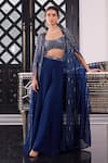 Buy_Charu and Vasundhara_Blue Tussar And Organza Embroidery Bugle Beads Sweetheart Esme Cape & Sharara Set _at_Aza_Fashions