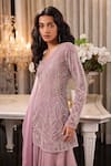 Buy_Charu and Vasundhara_Purple Net And Organza Embroidery Bugle & V Etsa Kurta Sharara Set _Online_at_Aza_Fashions