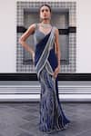 Buy_Charu and Vasundhara_Blue Blouse: Tussar And Saree: Net & Chiffon Eliza Pre-draped With For Women_at_Aza_Fashions