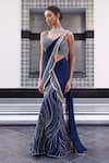 Buy_Charu and Vasundhara_Blue Blouse: Tussar And Saree: Net & Chiffon Eliza Pre-draped With For Women_Online_at_Aza_Fashions