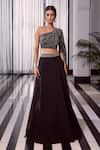 Buy_Charu and Vasundhara_Black Blouse Net Embroidered Beads Asymmetric Ella And Lehenga Set _at_Aza_Fashions