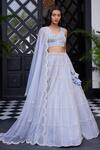 Buy_Charu and Vasundhara_Blue Net Embroidered Cage Motifs Leaf Neck Edonia Lehenga Set _at_Aza_Fashions