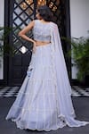 Charu and Vasundhara_Blue Net Embroidered Cage Motifs Leaf Neck Edonia Lehenga Set _Online_at_Aza_Fashions
