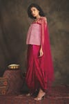 Nikita Vishakha_Pink Top Mesh Skirt Velvet Cape Net Zardozi Crop Top Sahiba Set With _Online_at_Aza_Fashions